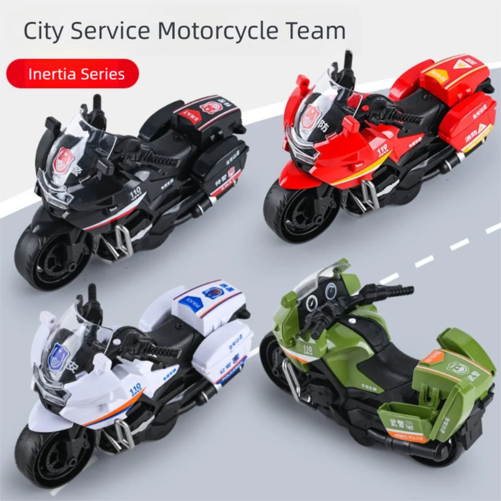 Plastic Inertial Motorcycle White Black Red Green Drop-resistant City Service Motorcycle Flexible Vehicle Children Boy Gift