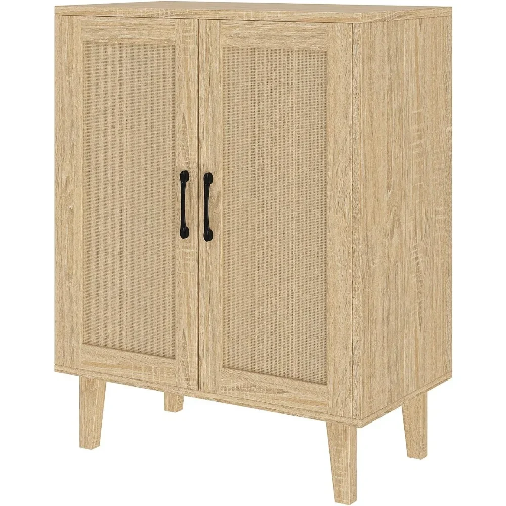 

Buffet Cabinet Sideboard with Rattan Decorated Doors Kitchen Storage Cupboard Accent Cabinet (Natural Wood)