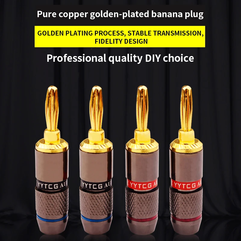 YYTCG 8pcs Banana plugs Gold plated No welding speaker connector adapter audio wire connector