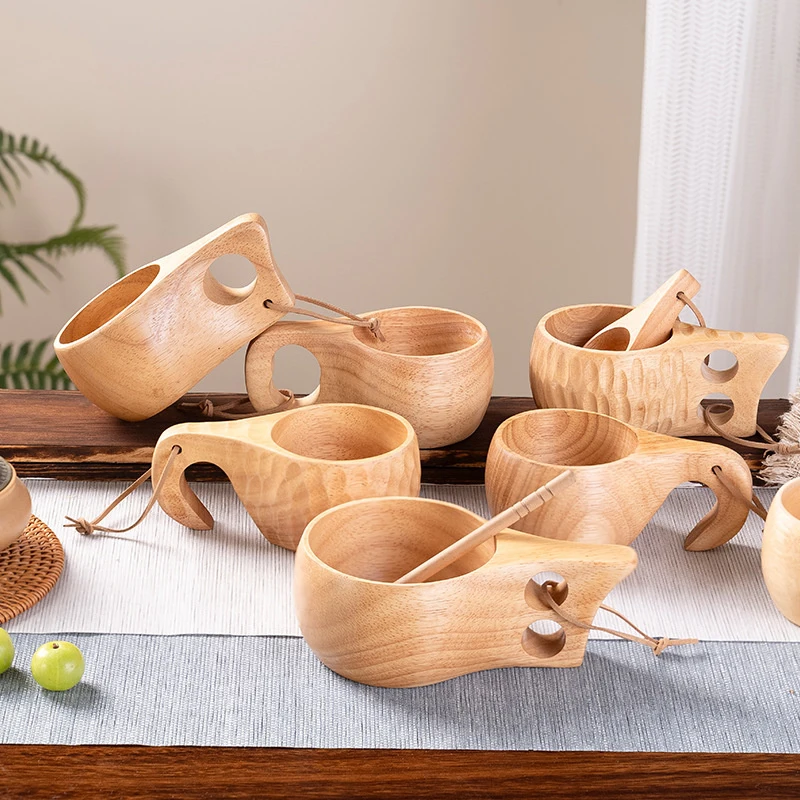 Wooden Milk Cup - Eco-Friendly Japanese-Inspired Wooden Mug With Handle For Home Use, Perfect For Milk And Beverages