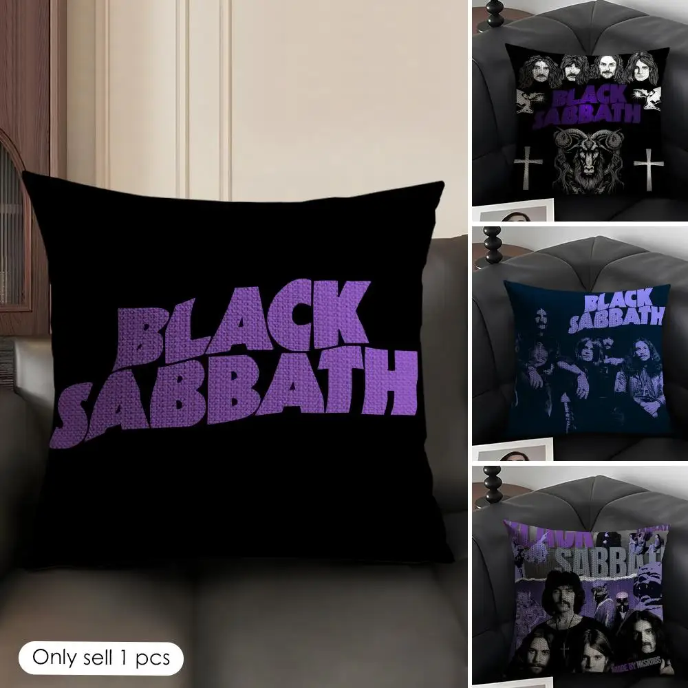 B-Black S-Sabbath rock Cushion Cover Natural Linen Organic Fabric Double-Sided Printing Sofa Home Decor Gift Pillow Case