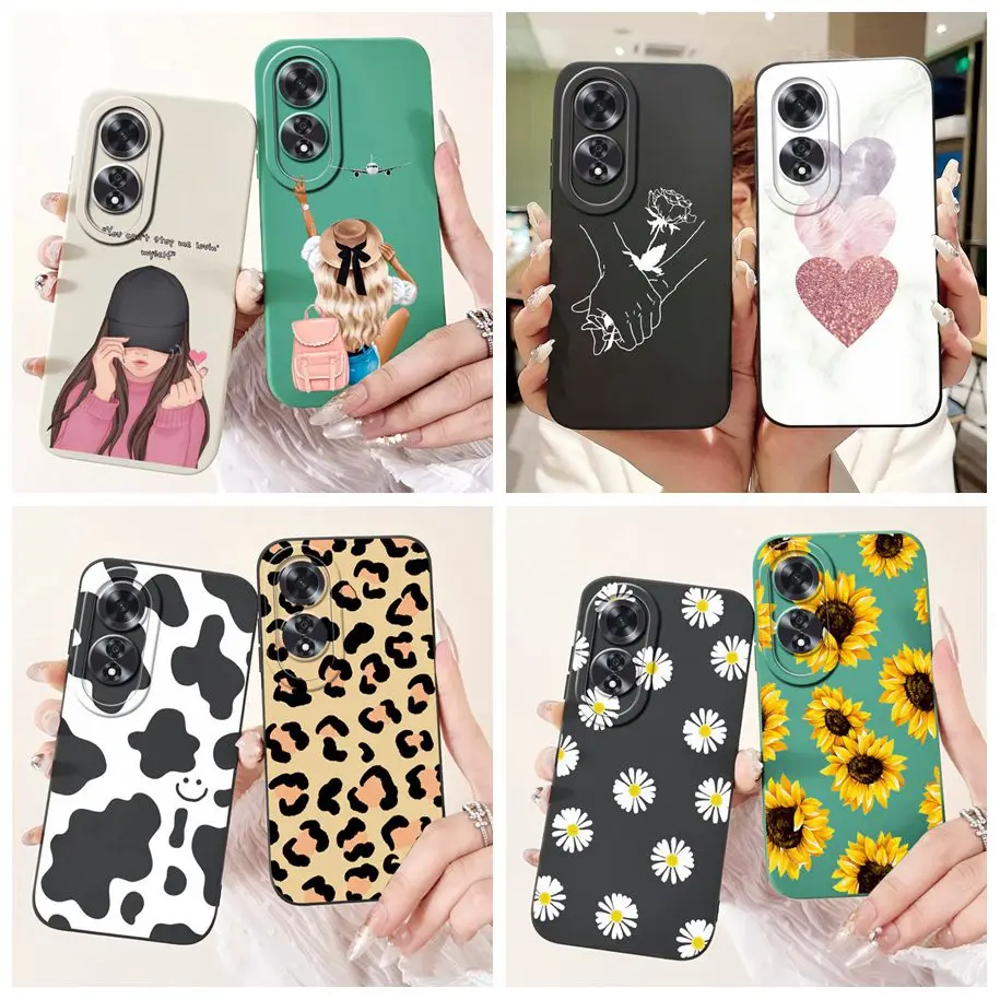 Case For OPPO A60 Cover CPH2631 2024 Phone Cover Cute Love Heart Cow Leopard Girls Matte Silicone Funda For OPPOA60 A 60 4G Case