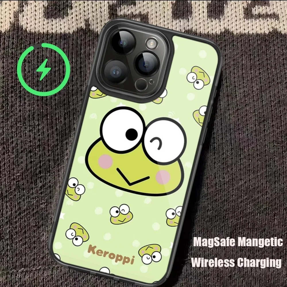 MINISO Cute S-Sanrio K-Keroppi Phone Case For iPhone 11 12 13 14 15 Pro Max Plus Mini Magsafe Magnetic Wireless Charging Shell