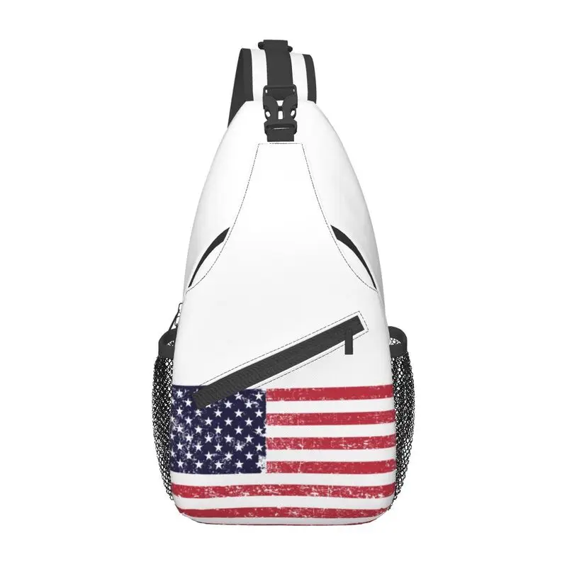 Borse a tracolla Casual con bandiera americana Grunge per il campeggio stati uniti USA Stars Stripe Crossbody Chest Backpack spalla Daypack