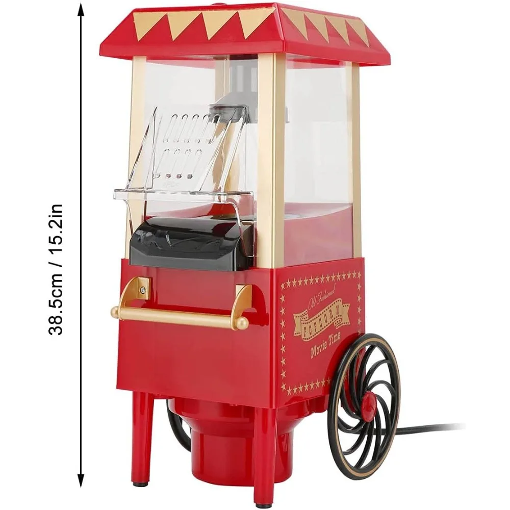 Mesin Popcorn, 1200W 0.27L Retro otomatis udara panas mesin Popcorn minyak rumah tangga jagung Popper untuk pesta keluarga ulang tahun