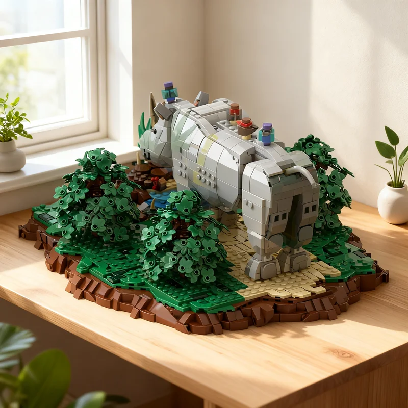 1144pcs MOC Creator Creator 3-in-1 Display Majestic Rhino + Bonus Model Building Blocks Creative Birthday Idea Collection DIY 3D