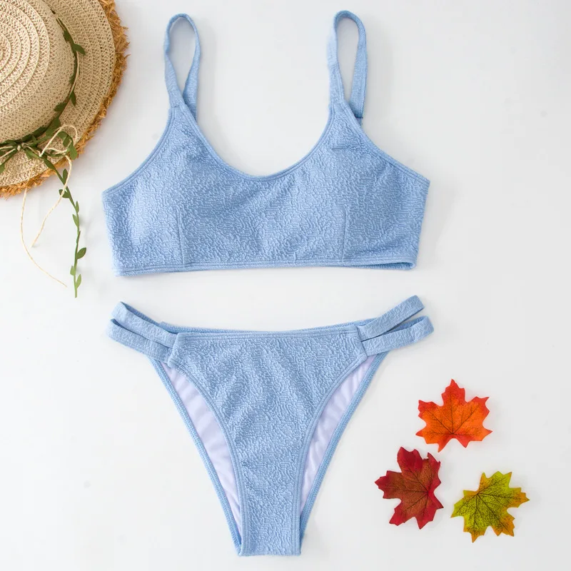 

New Summer Vest underwear Swimsuit For Student Fashion High Waisted Beach Bathing Suit Simple Solid Two-Piece Swimsuit Set