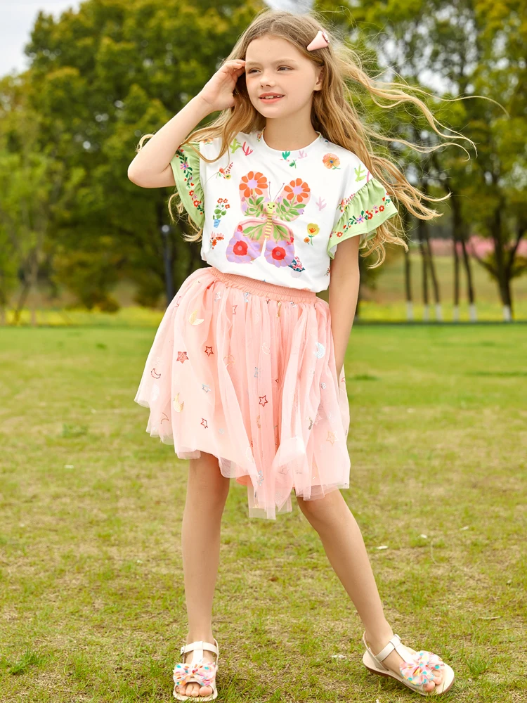 Girl T-shirt and layered skirt summer cartoon print short-sleeved princess skirt suit