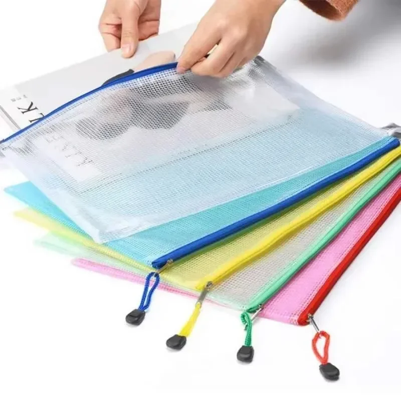 

5pcs Thickened A4 Document Bag Zipper Pvc Transparent Mesh Large Capacity Student Stationery Office Supplies File Bag office