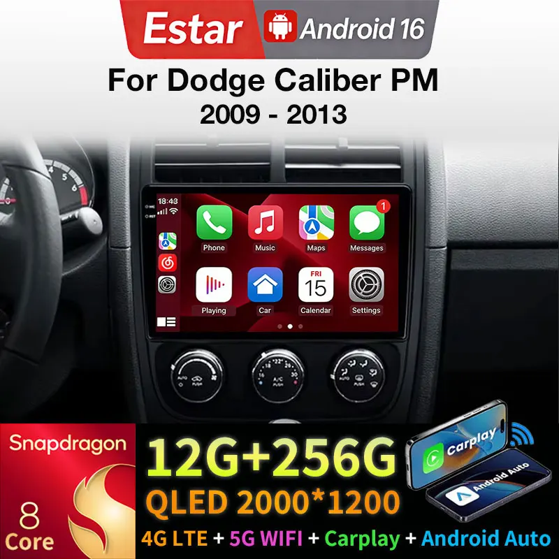 Android 16 Car Radio For Dodge Caliber PM 2009 - 2013 Wireless Carplay Auto DSP GPS RDS Multimedia Player Stereo 2Din Head Unit