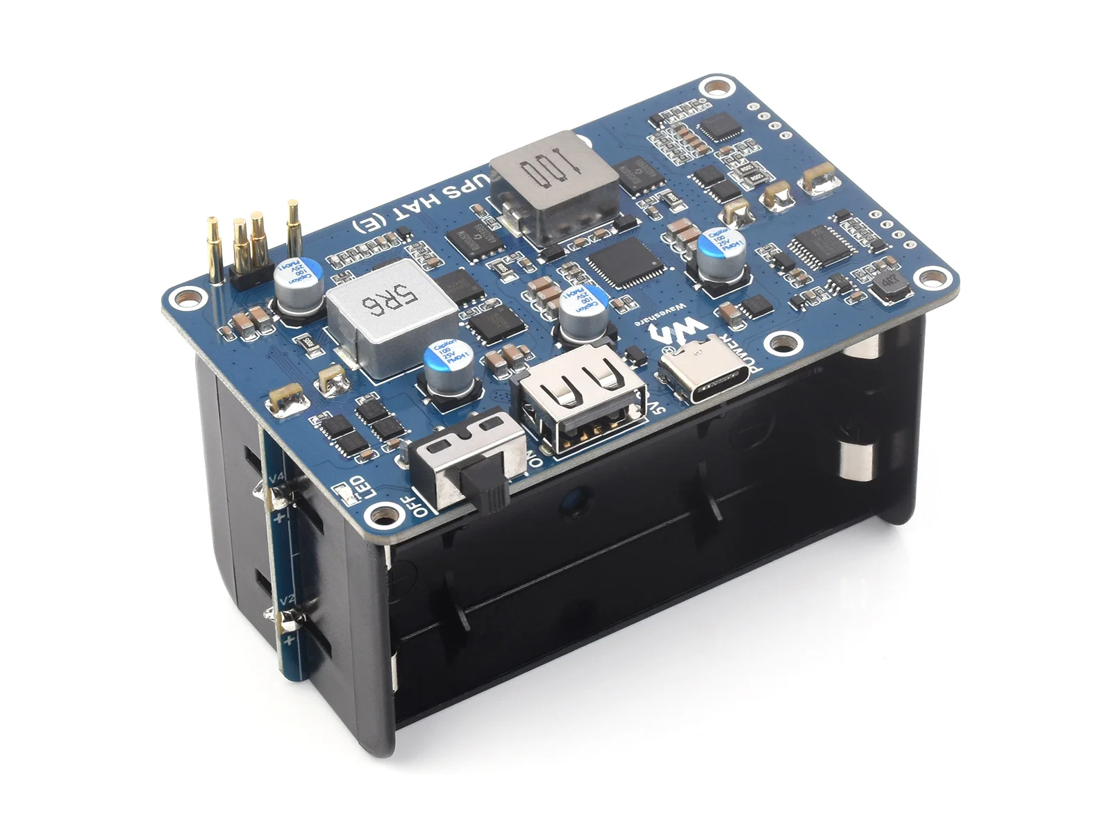 Raspberry Pi 5/4B/3B+ UPS HAT (E) Uninterruptible Power Supply Supports 4×21700 Li batteries (NOT included),5V 6A Output