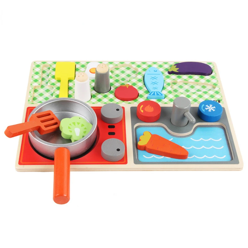 

Children's Wooden Fun Kitchen Toys Play Home Role Playing Simulation Cooking Pots Kitchen Food Cognition Set Educational Gifts