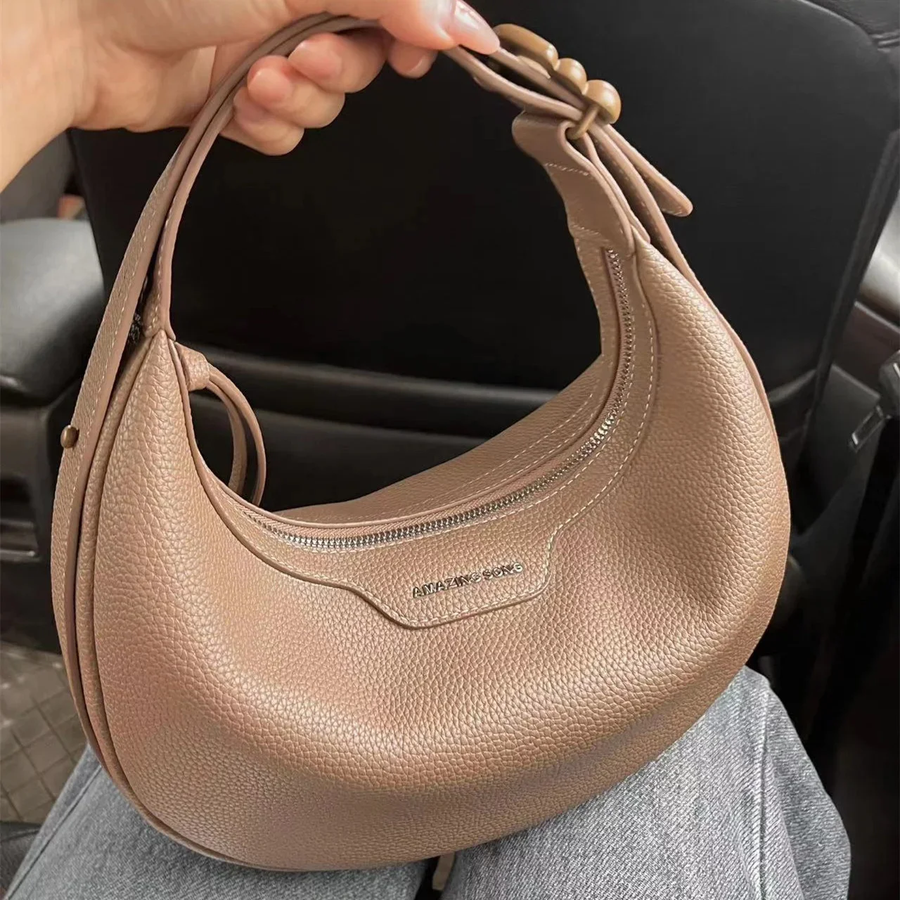 Women Shoulder Bag Female Handbag Tote AS Brand Designer Large Capacity Fashion Solid Color Single Half Moon Dumpling Shape Bags