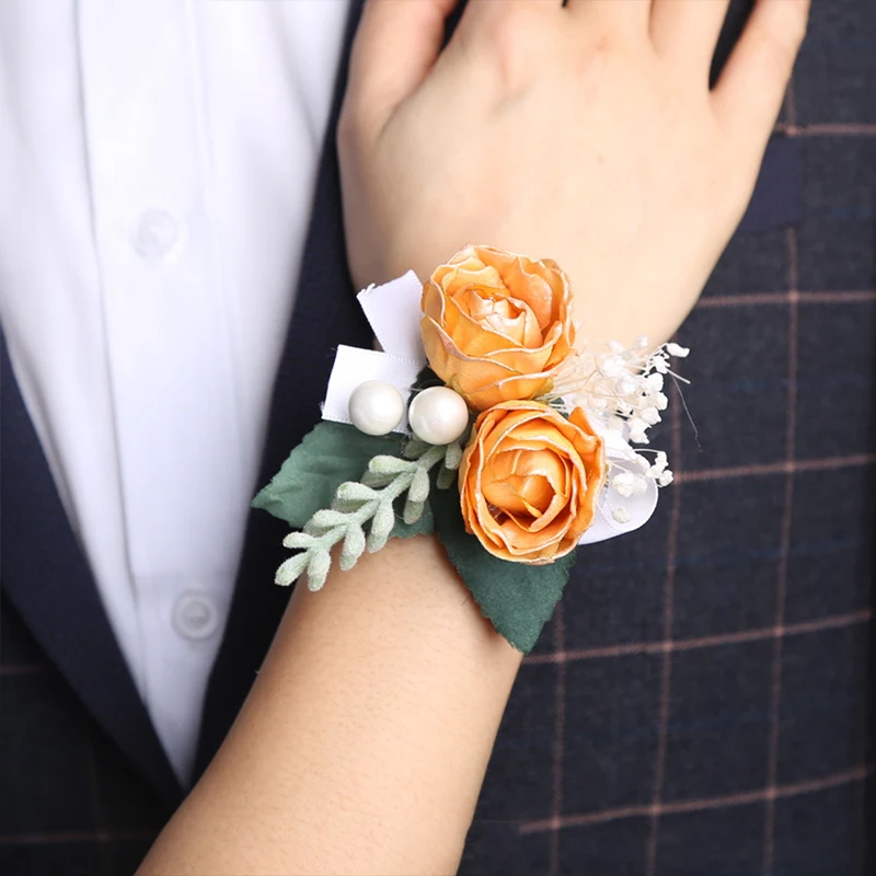 Rose Artificielle, Fleurs de Poignet, Corsage Perle, Bracelet Broche, ixde Mariage, Patients Demoiselles d'Honneur, Accessoires, Accessoires de Photographie