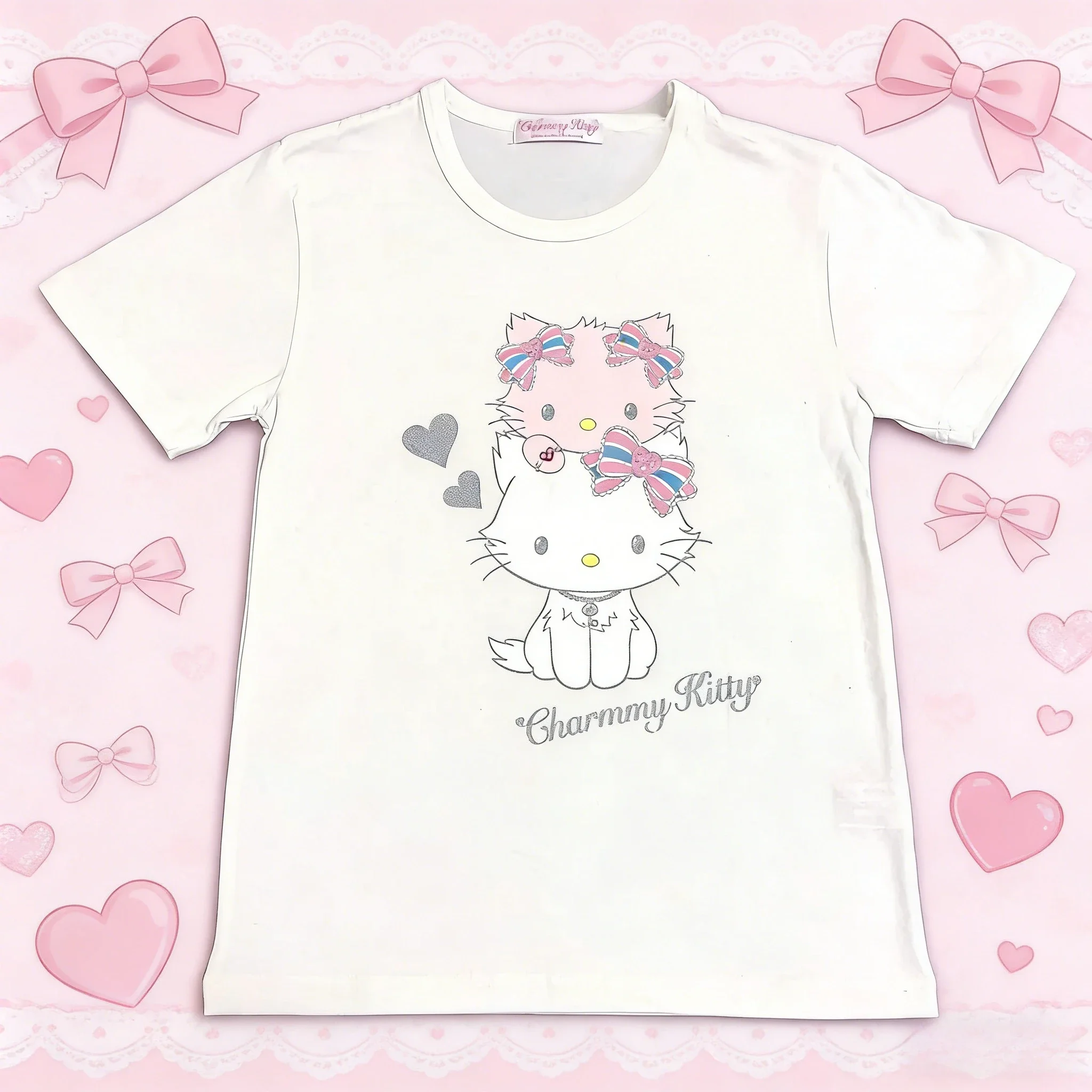 2026 Summer Hello Kitty Foldable Style Printed Extra Large Loose-Tee Shirt for Adults, Children, Parents' Clothing Y2k