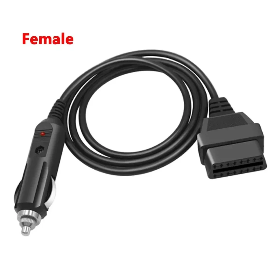 1M Male Female OBD2 16Pin To Cigarette Lighter Port Power Supply Cable 12V DC OBD 16Pin Connector OBD Adapter for DVR GPS HUD