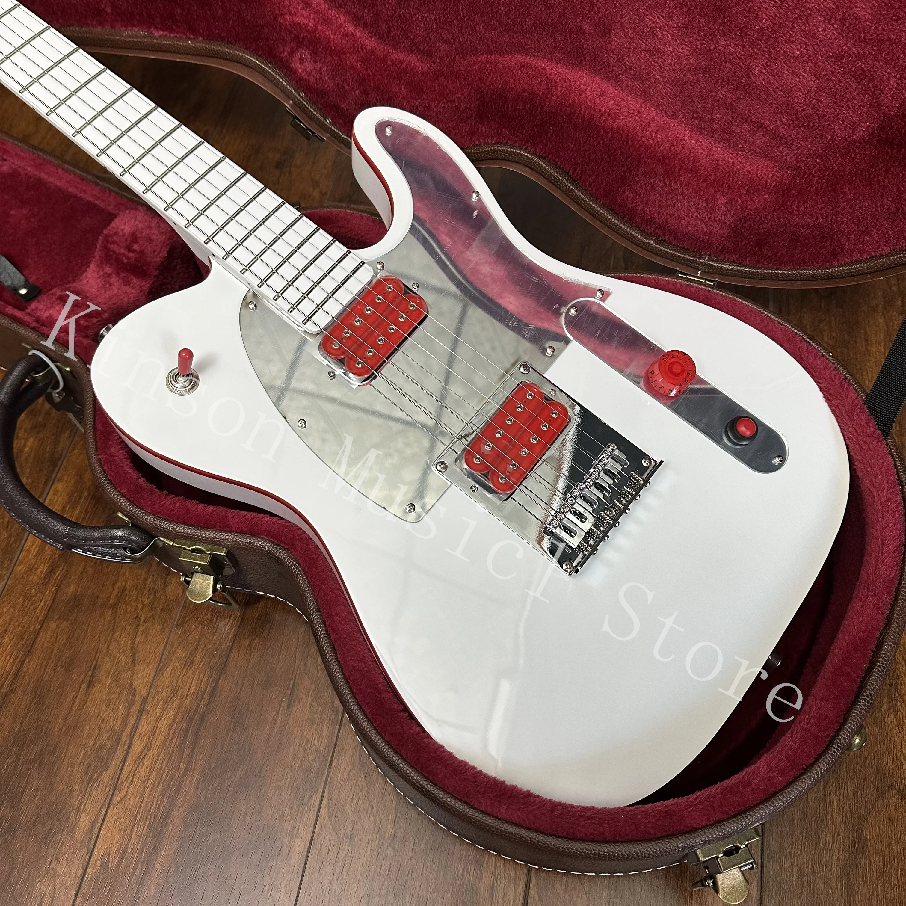 

John 5 Ghost Electric Guitar,Arcade-Style Control,Red Body Binding,Red Pickups,Mirror Pickguard