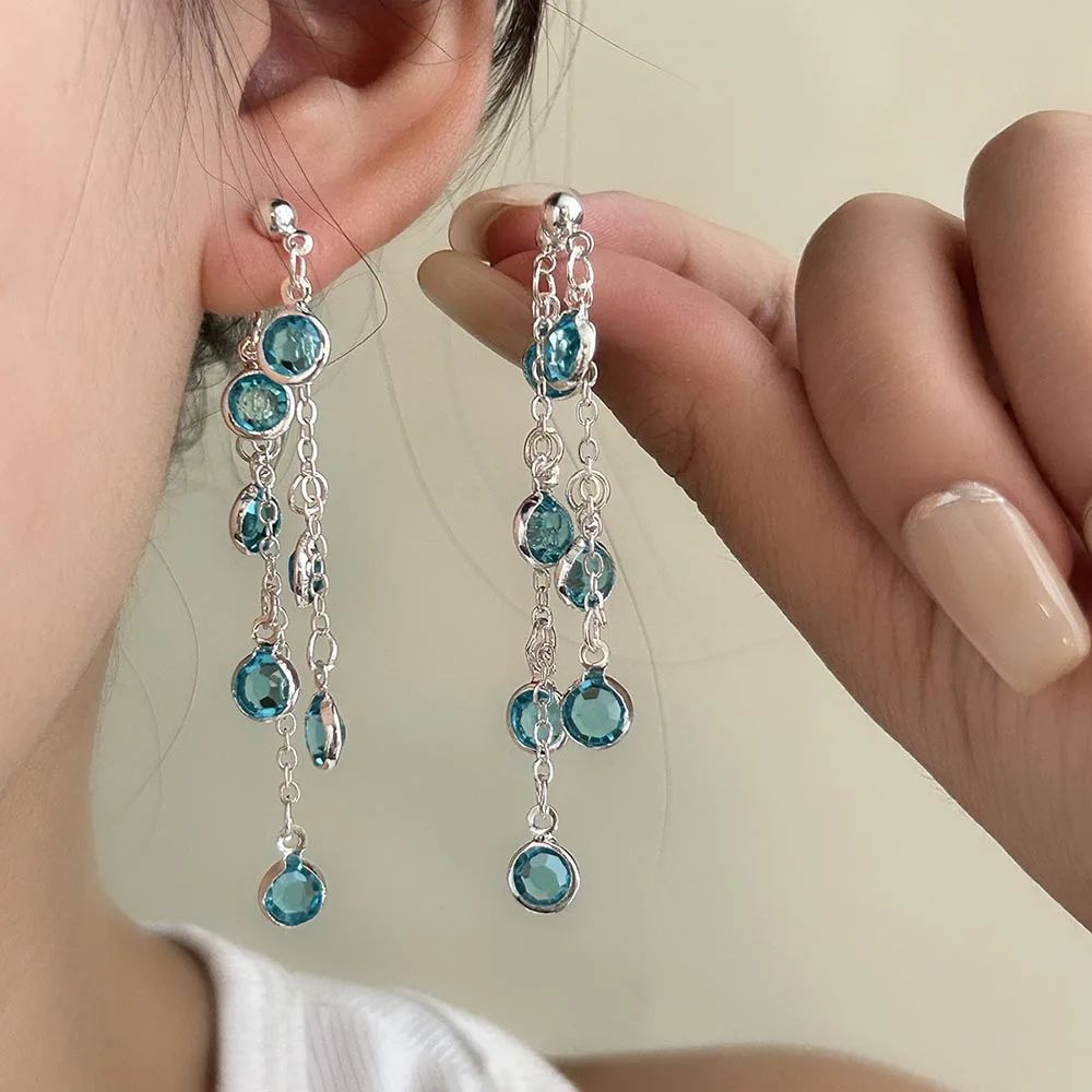 New Light Luxury Water Drops Zircon Tassel Earrings for Women Fashion Chic Front Back Hanging Earing Versatile Handmade Jewelry