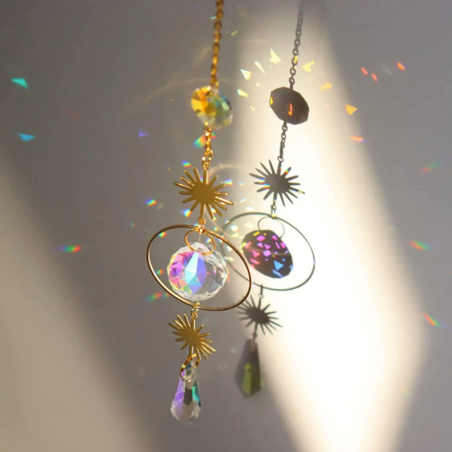 Crystal Moonphase Sun Catcher Glass Hanging Suncatcher Pendant Rainbow Maker Ornament For Home Office Garden Decoration Gift