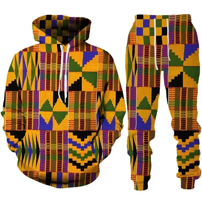 New Ethnic Hoodie Set Men 3d Print Hoodies Trousers Suits Men Tracksuit Sets Personality Oversize Long Sleeve Ethnic Style Suit