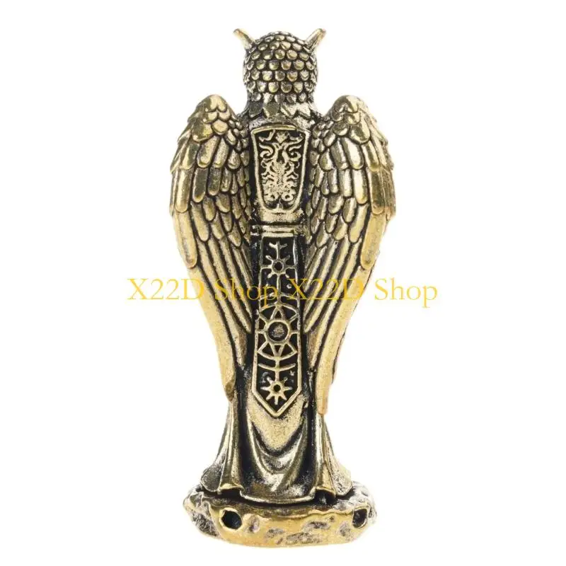 X22D Elegant Brasses Owl Statue Antique Finish For Study Room Desk Shelf Ornament