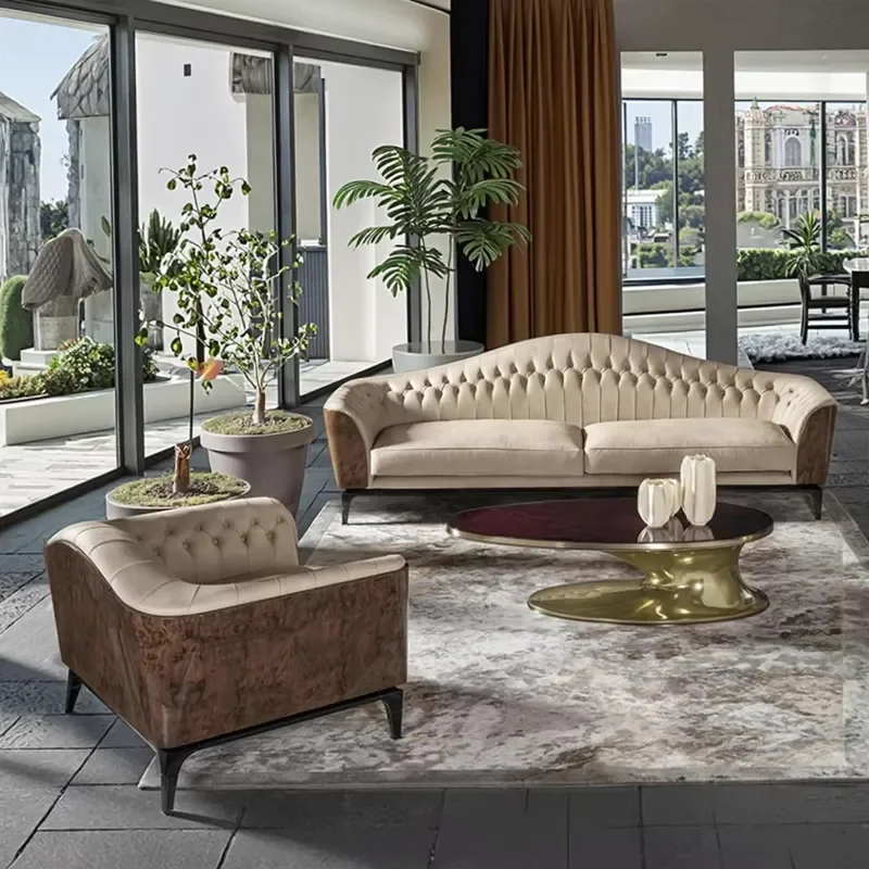 Genuine Leather L Shape Brown Sofa Set for Modern Living Room Italian Design Luxury Couch Furniture