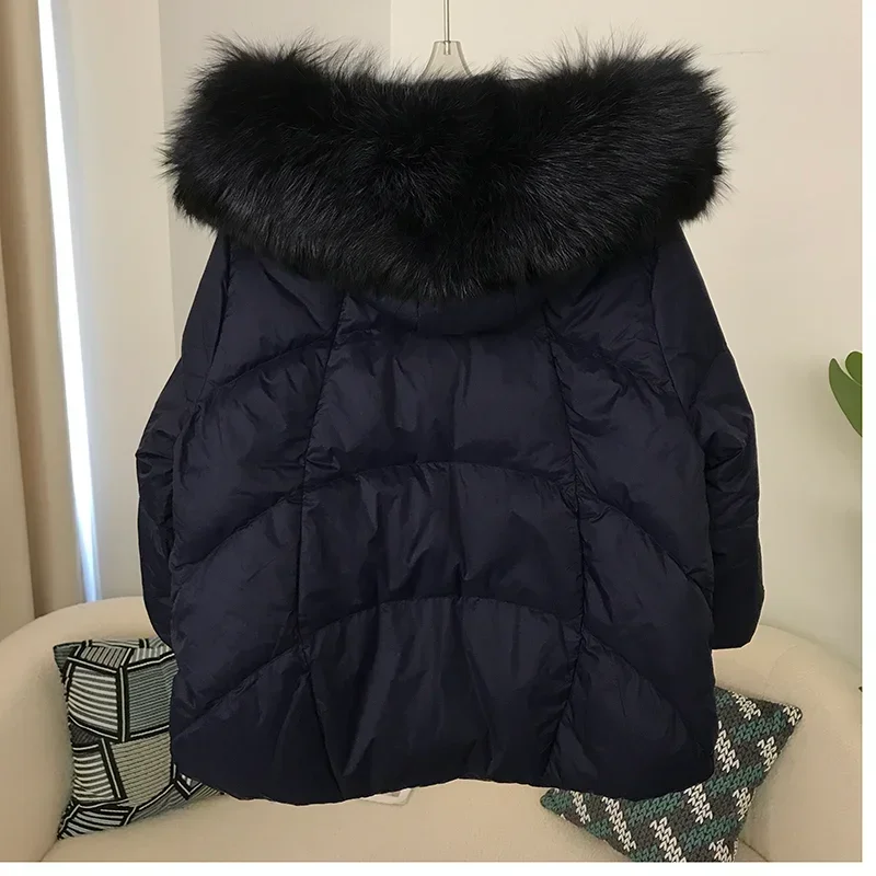 FURYOURSELF-Veste à capuche avec col en fourrure de renard véritable pour femme, manteau en duvet de canard surdimensionné, naturel, chaud, hiver, 2023