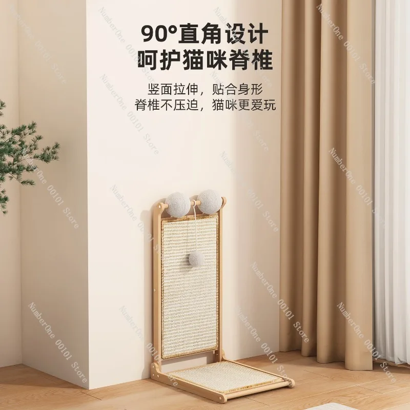 L-Shaped Wooden Cat Scratch Board,Wear-Resistant Standing Cat Toy with Scratch Ball,No-Flake Cat Paw Board,Cat Grinding