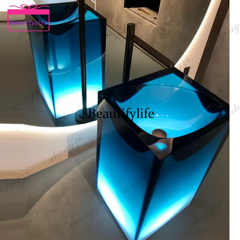 Transparent column basin Color resin Household integrated floor-to-ceiling bathroom Outdoor balcony Courtyard