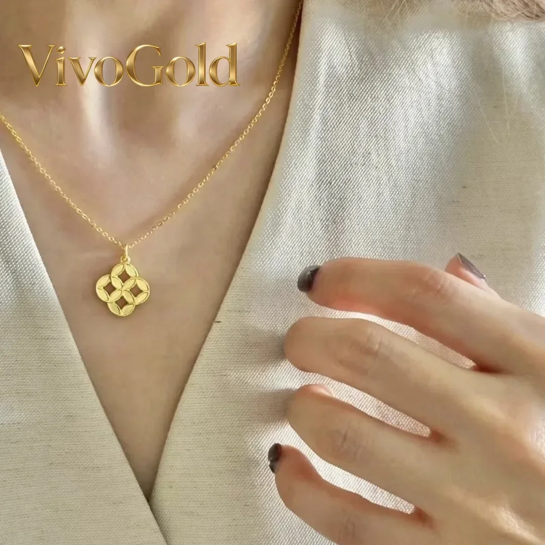 

VivoGoldNew Chinese style 9999 24K Real Gold Ethnic Style Design Sense Money Flower Necklace Coin Coin Money Pattern Women's Pen