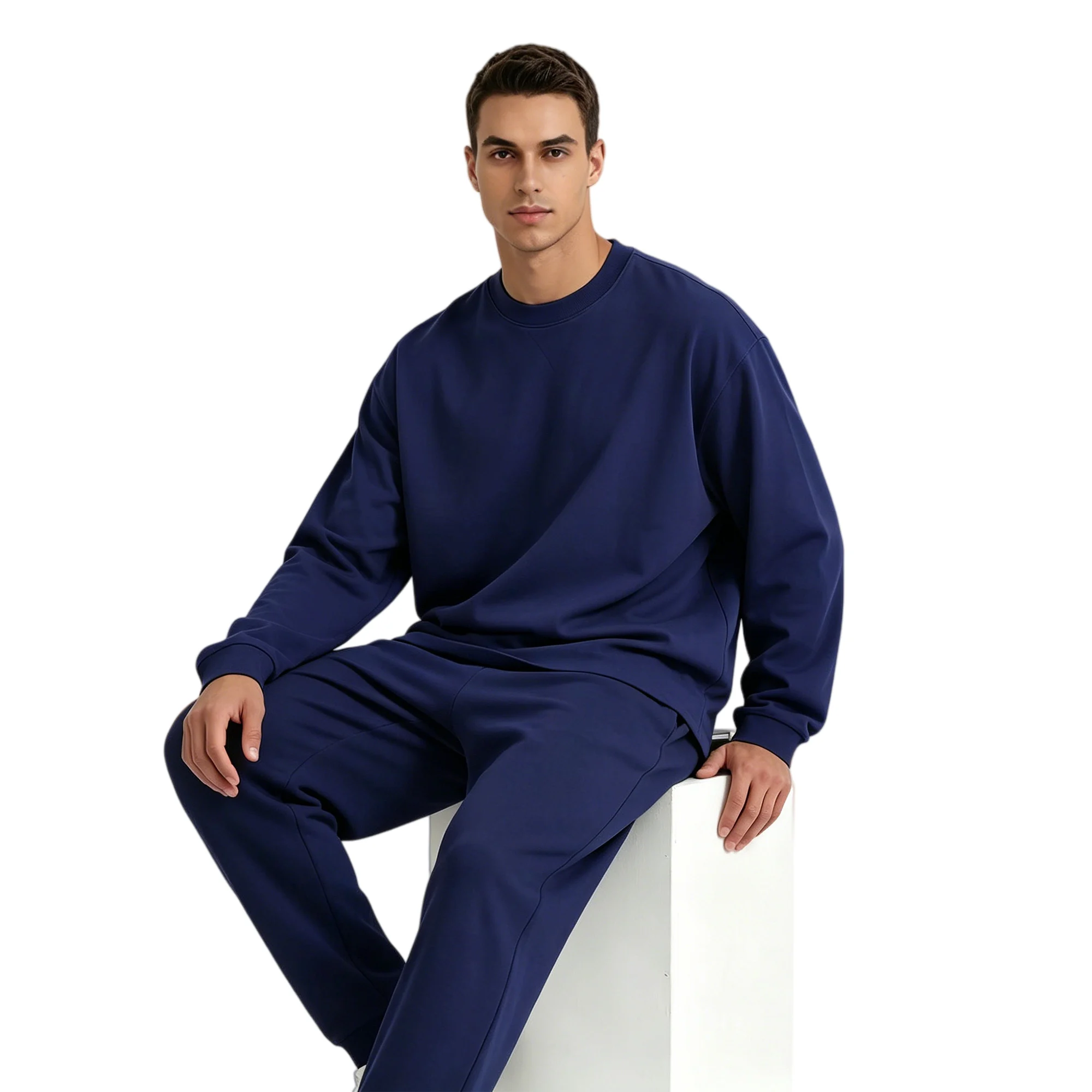 UNITE TOUD 275GSM Heavyweight Cotton Men's Long Sleeve T-Shirt Oversize Crew Neck Casual Breathable Streetwear Autumn Top