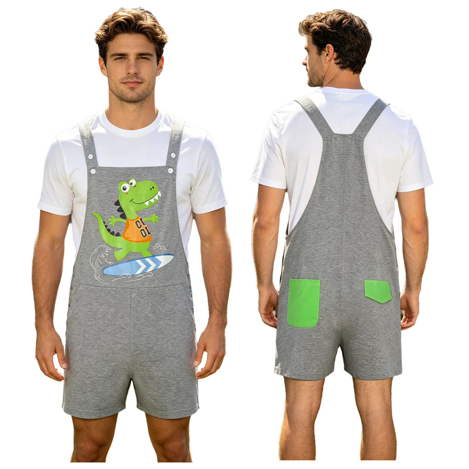 Men Special Needs Adaptive Clothing ASD Adult Anti-strip Bib Overalls Cute Print Jumpsuit Sleepwear Homewear Casual Daily Wear