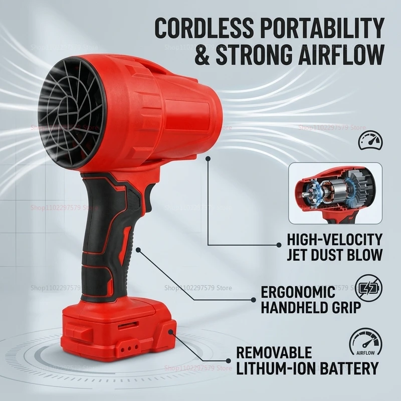 18V Cordless Turbo Fan Blower Dryer Handheld Brushless Portable Air Dust Remover Tool for Workshop Garage Cleaning