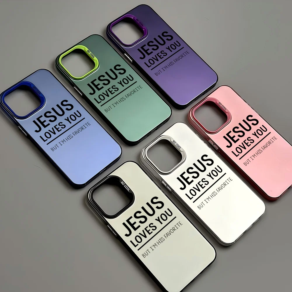 Faith Christian Religious Jesus Phone Case IMD Color Silver Shell For IPhone 16 15 14 13 12 11 X XR Pro Max Plus