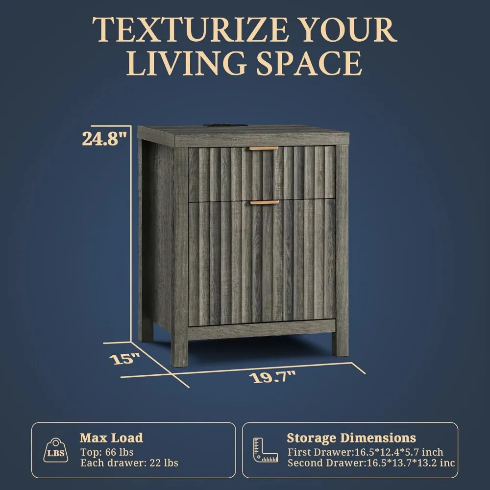 منضدة أكسفورد ذات درجين، طاولة نهائية مع محطة شحن، حامل ليلي مع لوحة مخددة، طاولة جانبية لسرير أريكة المزرعة