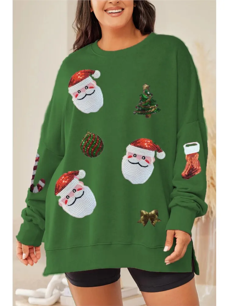 Christmas O-neck Loose Sweatshirt Autumn Woman's Fashion Santa Claus Pattern Long Sleeves Pullover Winter Ladies Party Hoodie