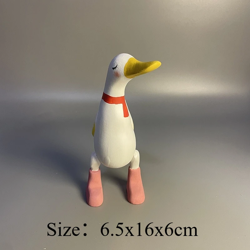 Nordic Style Handmade Wood Carved Duck Ornament Creative Duck With Pink Boot And Scarf Wooden Decor Home Bedroom Desk Decoration