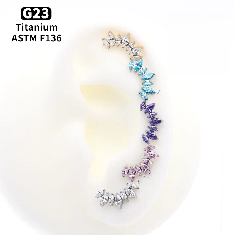 G23 Titanium Labret Piercing Marquise CZ Flat Back Earrings Internally Thread Tragus Helix Cartilage Earrings Piercing Jewelry
