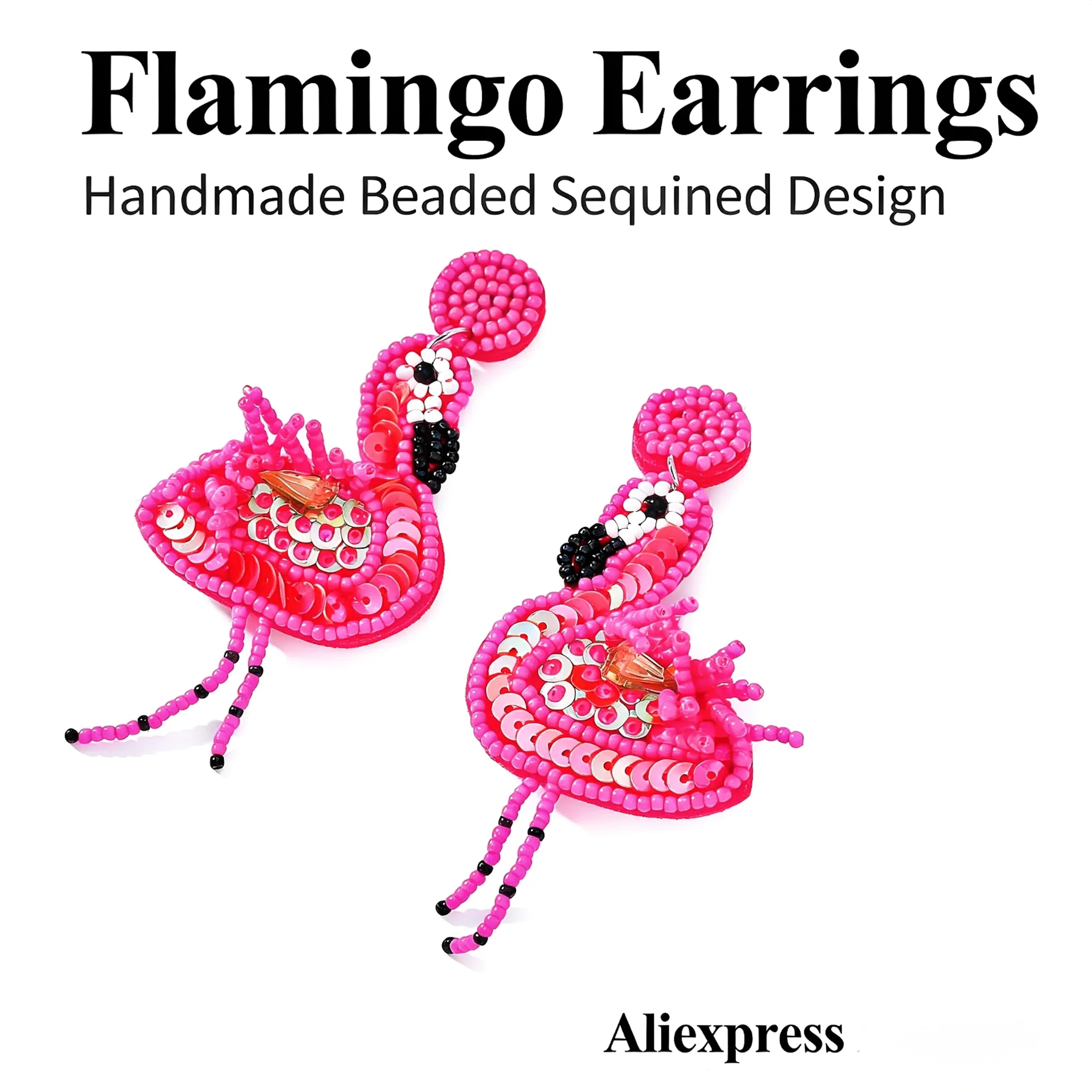 Pendientes de Flamenco con Cuentas Rosa Intenso para Mujer - Pendientes Colgantes con Lentejuelas Brillantes, Joyería Tropical de Playa para Fiesta, Vacaciones