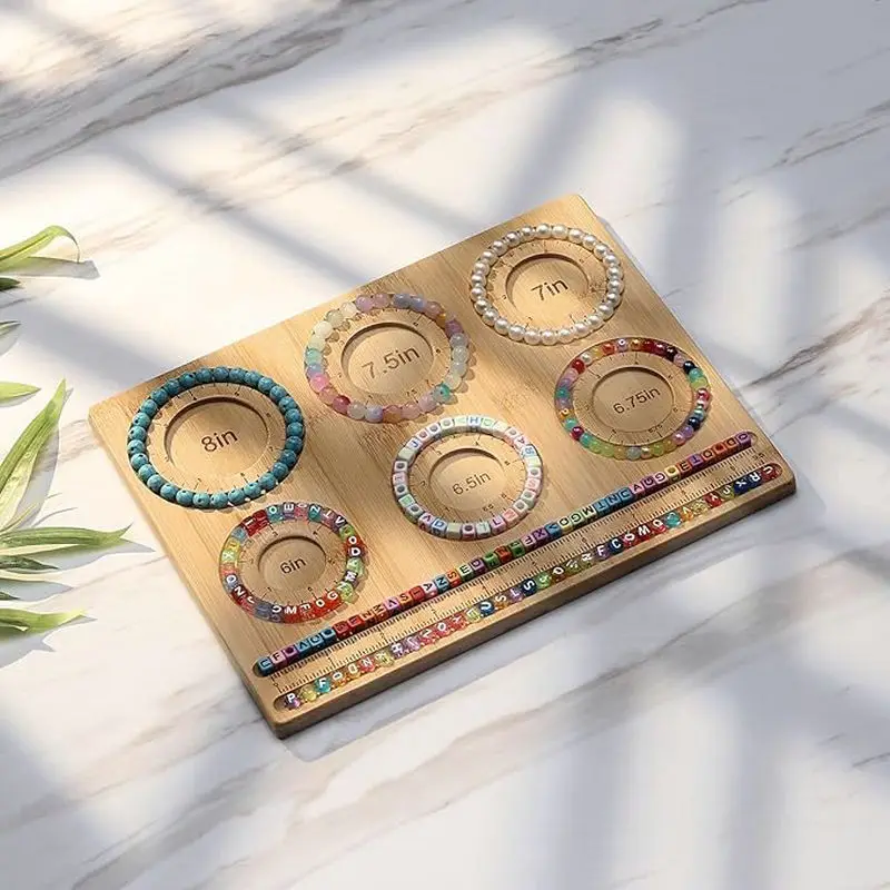 Bamboo Beading Board Imperial Measurements Marked Bracelet Sizer Jewelry Design Mat for Jewelry Bracelet Making DIY Craft