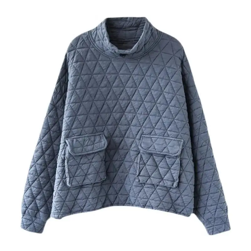 

Retro Diamond Plaid Sweatshirt for Women in Winter Loose Slim Thickened Warm Pullover Top