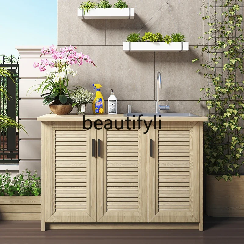 

Outdoor balcony aluminum alloy wash basin cabinet sink integrated household courtyard waterproof rock slab storage cabinetAsmt52