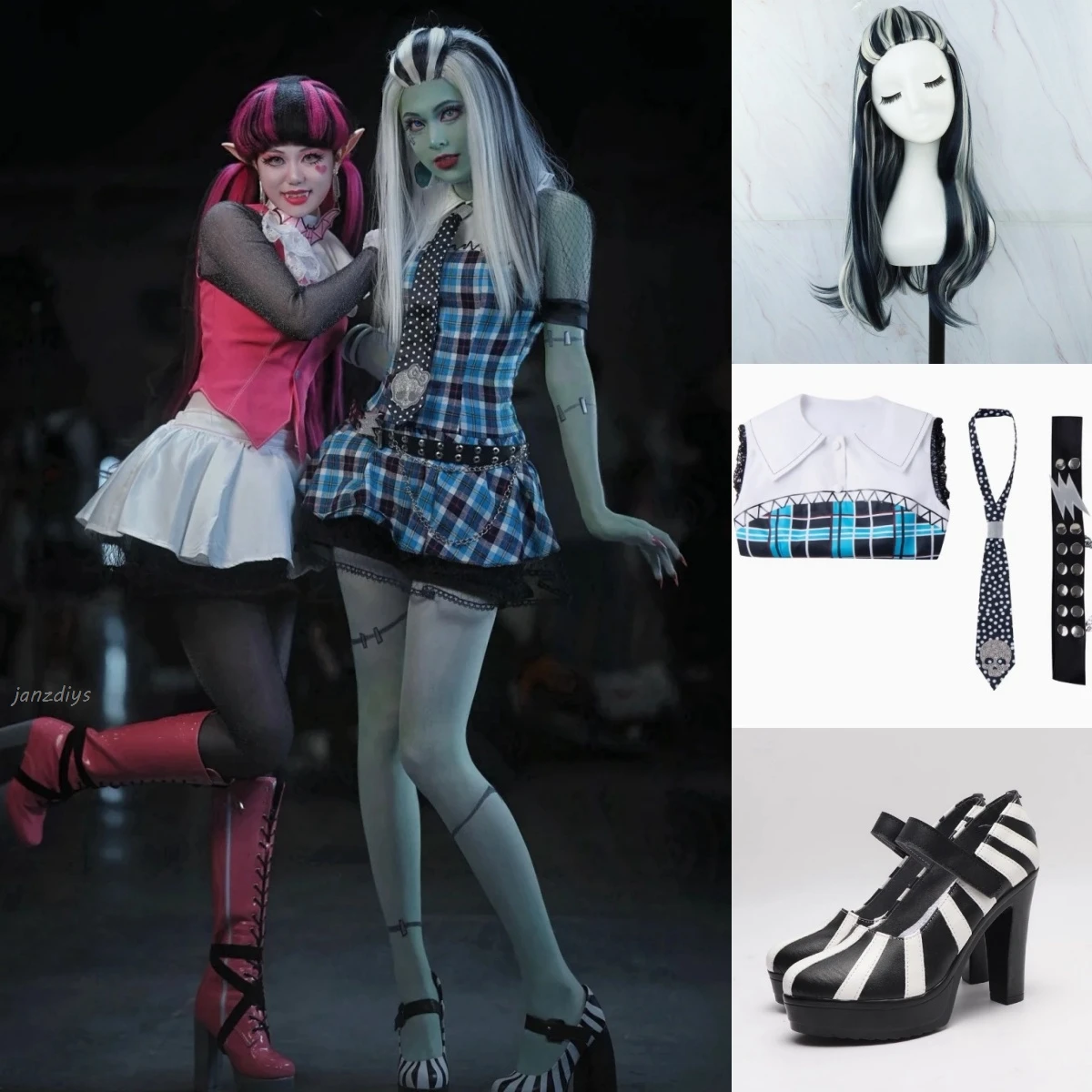 Monster High Cosplay Frankie Stein 1 Cosplay Costume Suit Female Cosplay Dress Halloween Costumes Outfit Full Set New Arrival