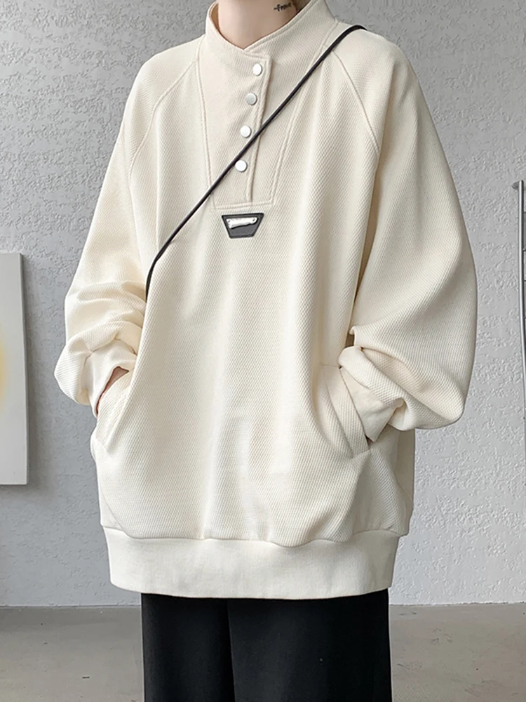 

Loose Fit Men's Hoodie Button up f High Collar Spring Autumn plus Size Big irt Design Street Sle Casual Wear