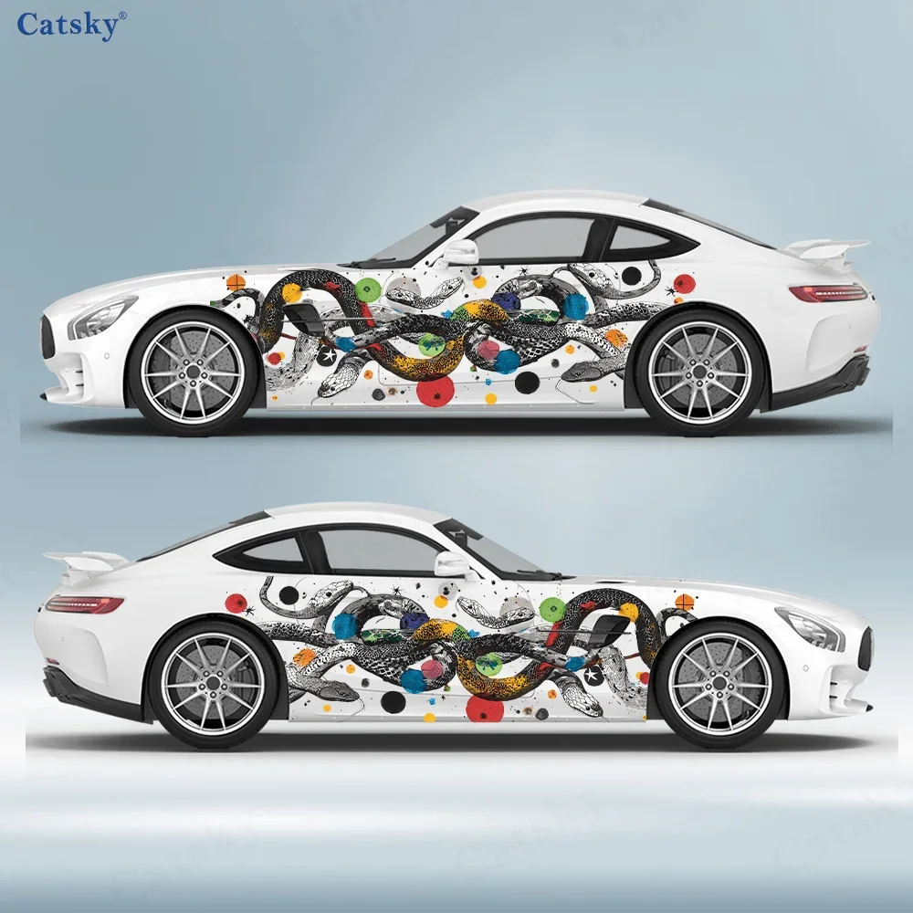 Colorful Curves Snakes Car Vinyl Wraps Decal Self-adhesive PVC Sticker Suitable for Trucks SUV Decoration Auto Accessories Gift
