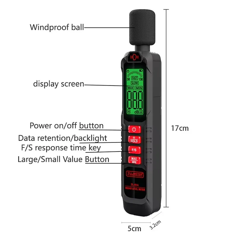 Medidor de nível de som digital portátil, instrumento de medição de ruído db metro 30 ~ 130db, dispositivo de medição de áudio para monitor ambiental