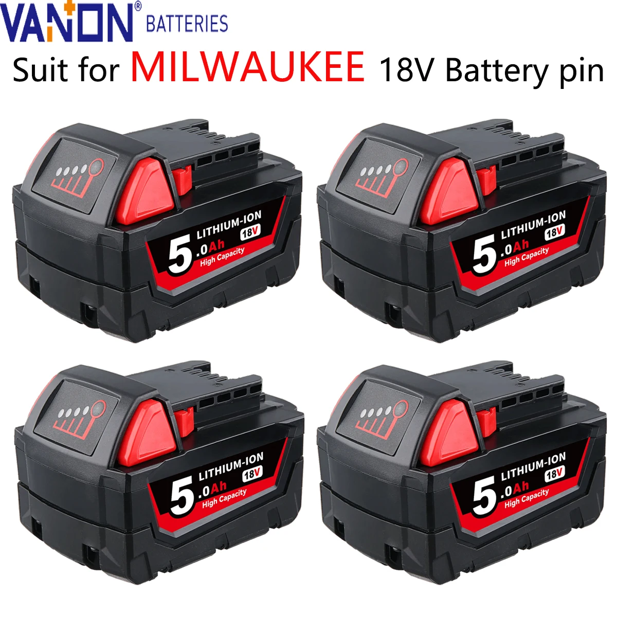 

VANON 1/2/4Pack M18 5.0Ah 18V Lithium Battery Replace for Milwaukee 48-11-1850 48-11-1852 48-11-1820 Power Tools Battery pin