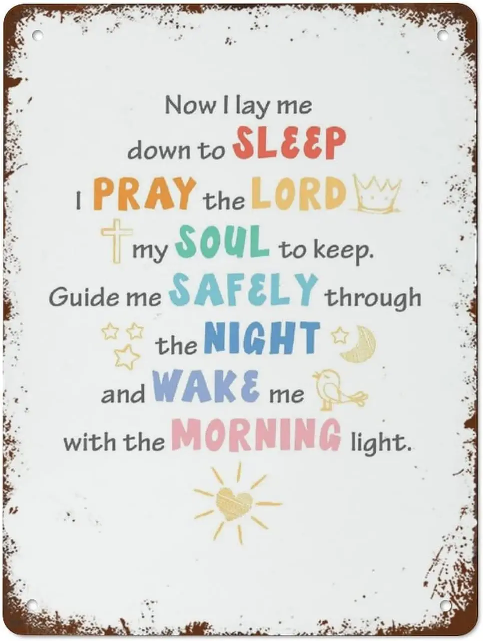 Y1,Vintage Funny Wall Decor Sign Now I Lay Me Down to Sleep Bedtime Prayer Kids  for Bar Cafe Home Store Hotel Office Room
