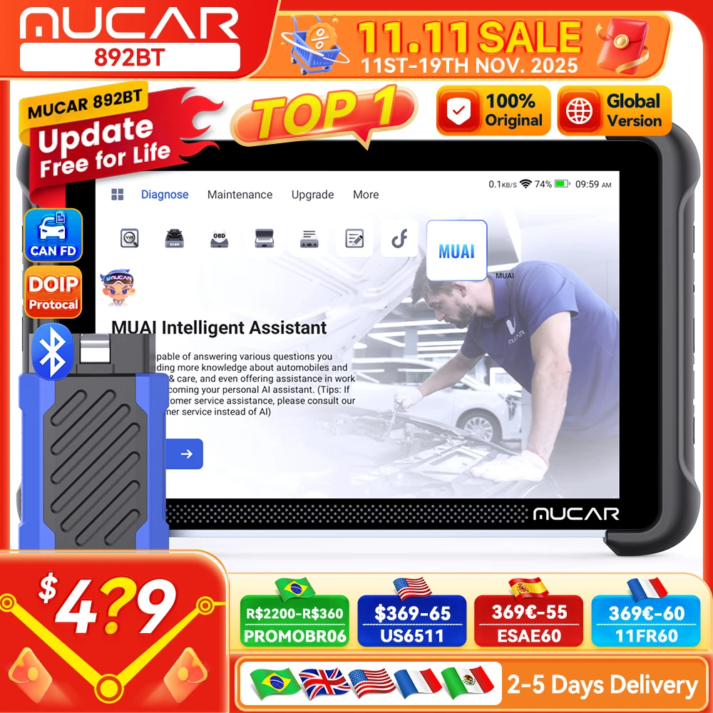 yZ[zMUCAR 892BT AI OBD2 ffc[ CAN FD/DOIP OBD 2 XLi[ SVXeΉ 35Zbg ECUR[fBO ivAbvf[g