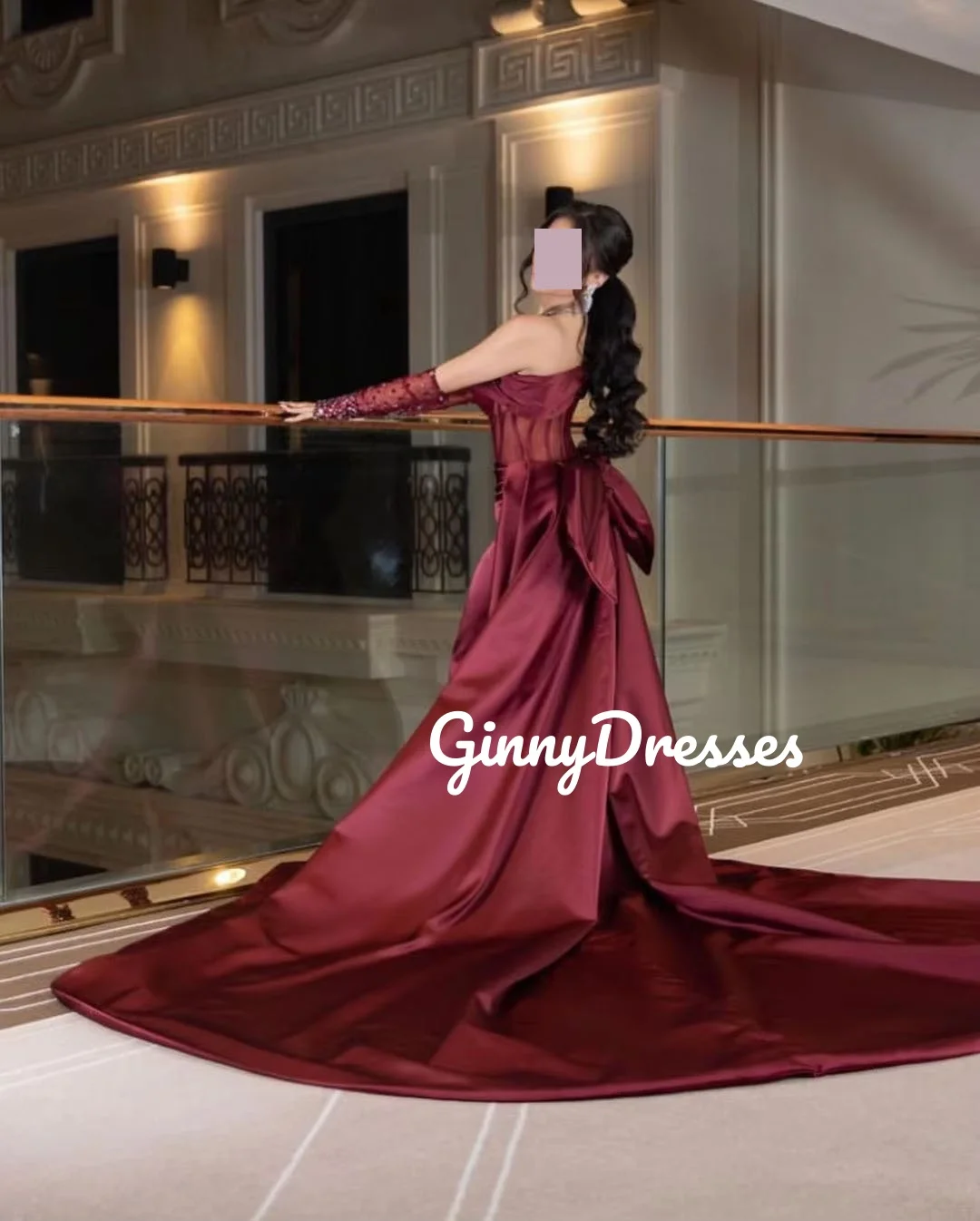 두바이 맞춤형 럭셔리 이브닝 드레스 레드 러플 오프숄더 코트 트레인 웨딩 파티 드레스 긴 소매 드레스